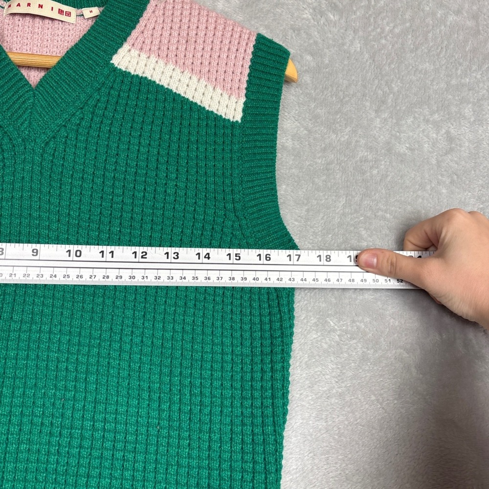 Marni x Uniqlo Green Pink Colorblock Waffle Knit Sweater Vest V-Neck Womens M - Picture 4 of 7